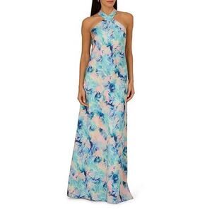 Adrianna by Adrianna Papell Printed Satin Halter Neck Column Dress size 4